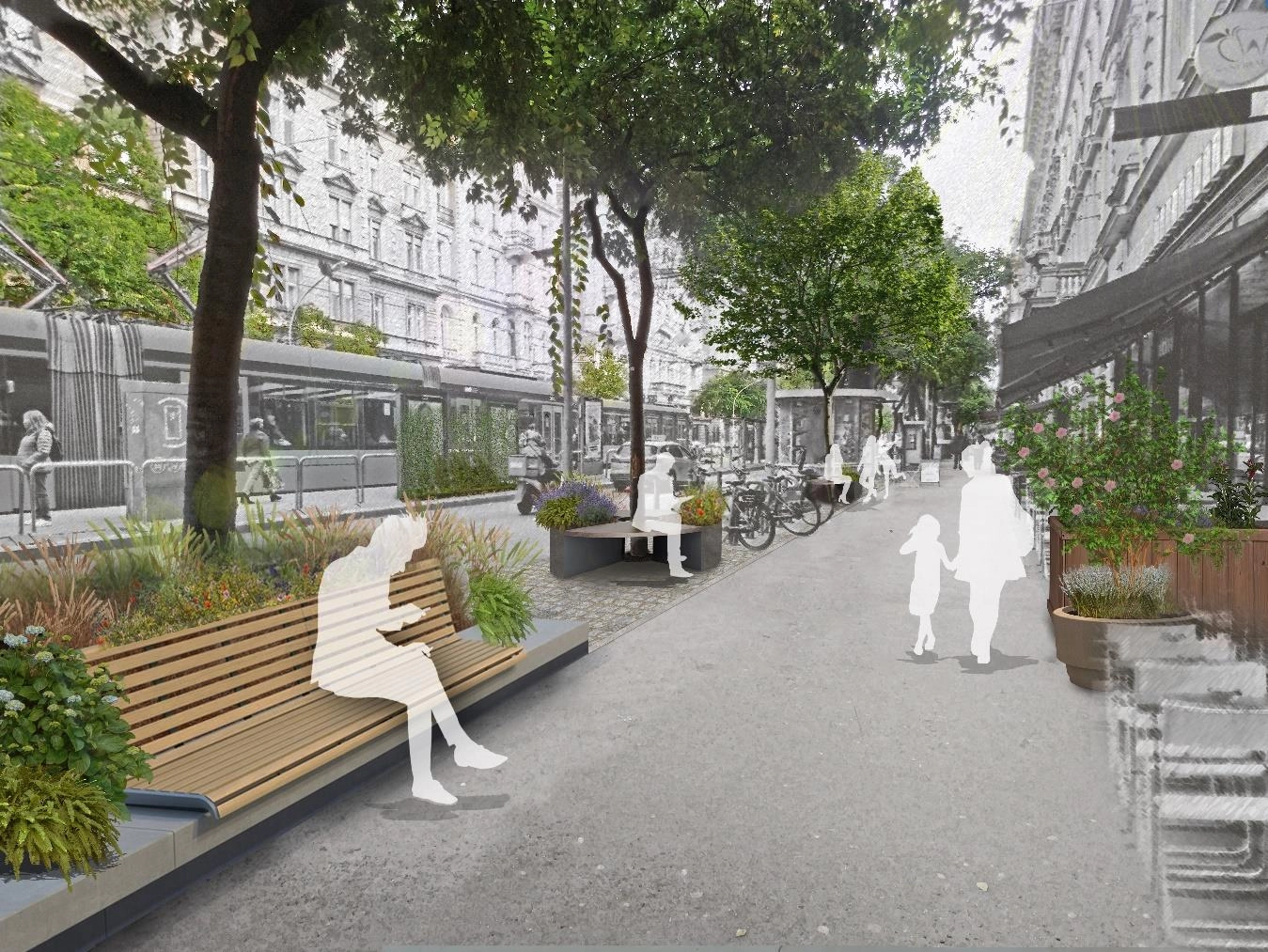 Nagykörút tanulmányterv: Cél pezsgő utcai életet biztosító rendezett gyalogos környezet megteremtése